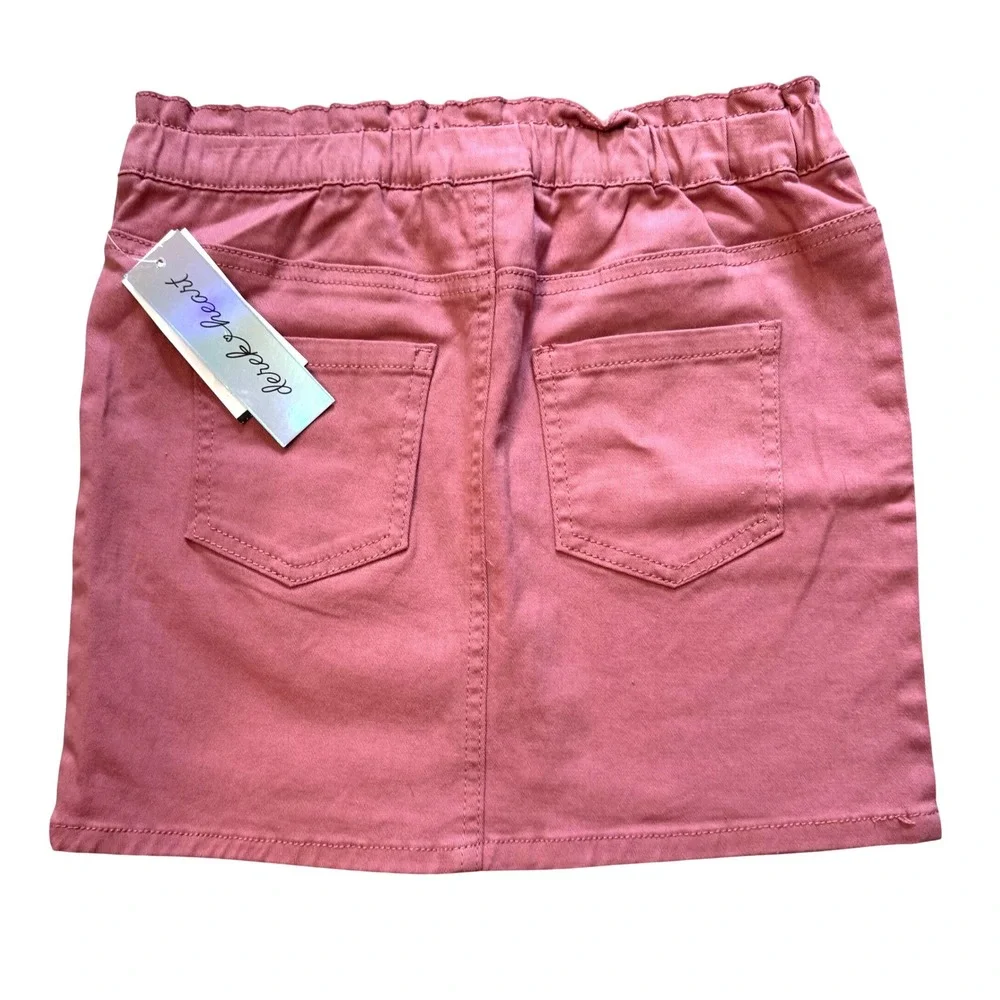 Derek Heart Girls Dusty Rose Pink Denim Skirt Paperbag Waist Size 7/8‎ NWT